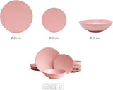 ECHTWERK Set di stoviglie vintage da 12 pezzi, design naturale, "Blanka" per 4 persone, elegante set di stoviglie in gres strutturato con 4 piatti piani, 4 piatti laterali, 4 piatti piani rosa