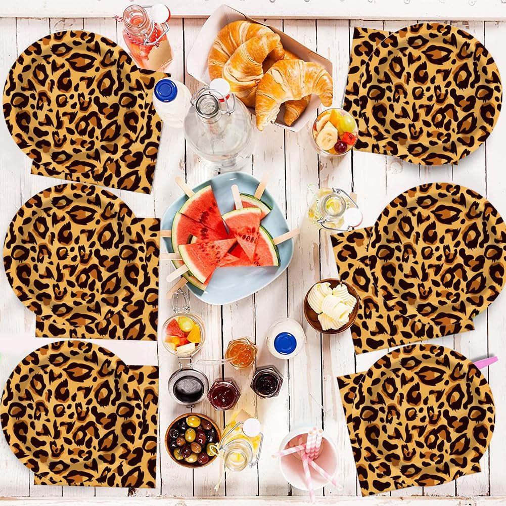 Motivo leopardato Party Geschirr Kindergeburtstag Deko Geburtstag Party Geschirr Dschungel Pappteller Becher Servietten Babyparty Tischdeko Set