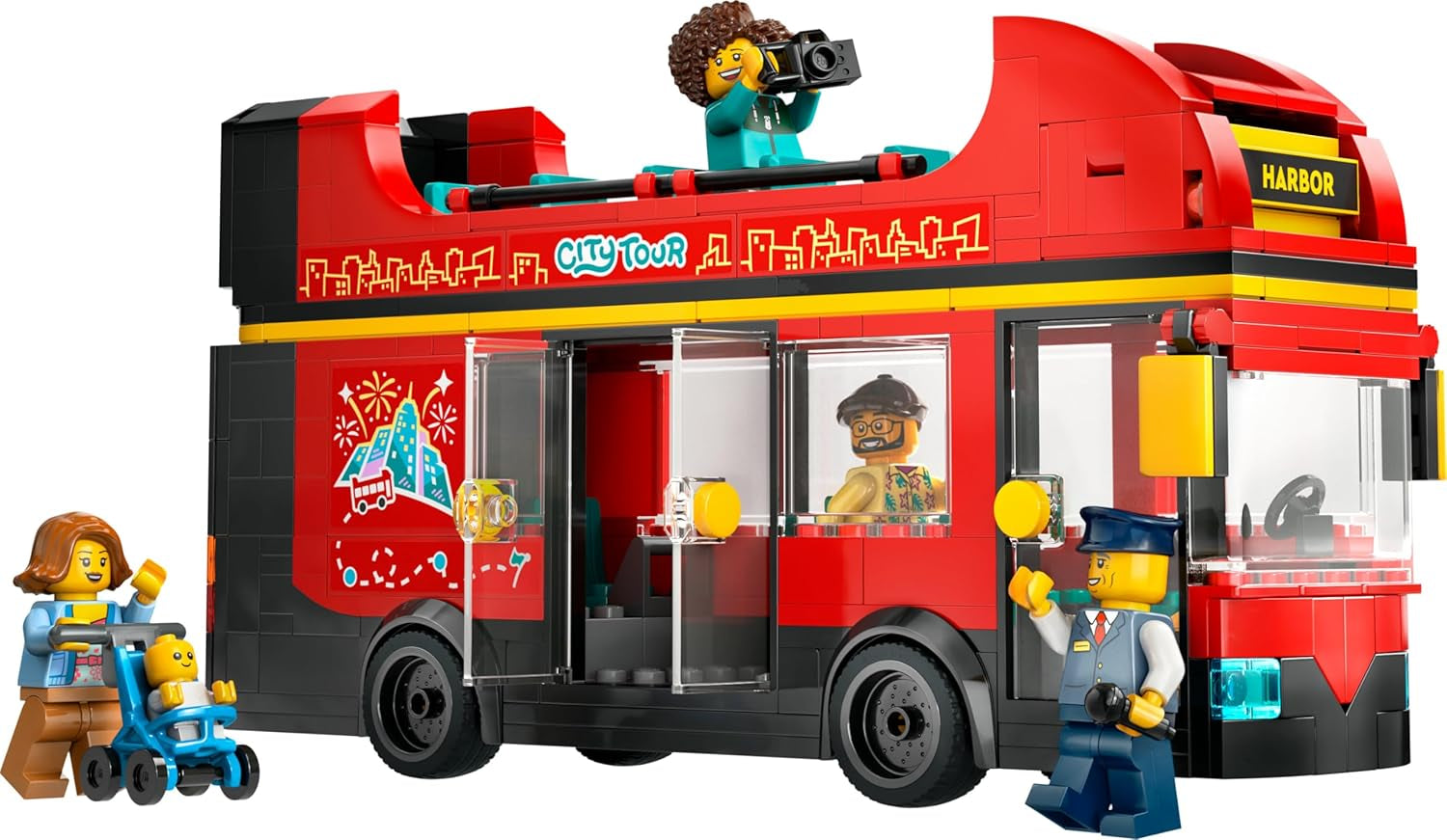 Autobus a due piani LEGO City, autobus giocattolo a due piani, set di veicoli per ragazze e ragazzi dai 7 anni, contiene 5 personaggi, incluso un bambino in carrozzina 60407 Set da costruzione Besuche den LEGO-Store