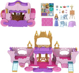 Mattel Disney Princess Playset trasformabile Carrozza al castello con piccola bambola Aurora, 3 livelli, 6 aree gioco, 4 personaggi, mobili e accessori HWX17 Bambole Naty Shop Multicolor