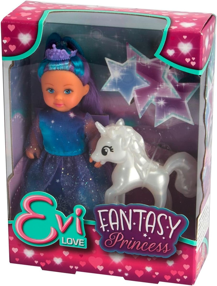 Simba Evi, la principessa della fantasia dell'amore, con abito da favola e unicorno scintillante, bambola da gioco da 12 cm, dai 3 anni in su