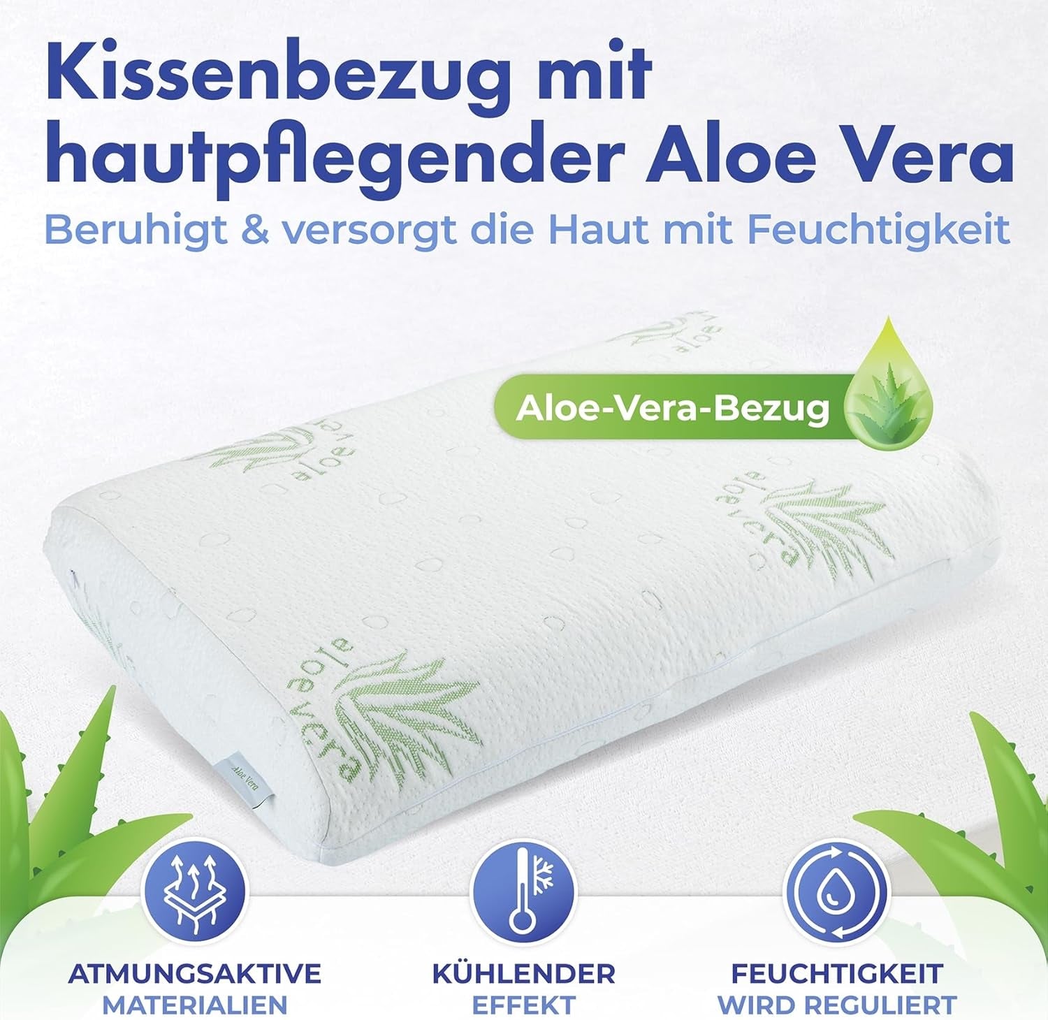 Cuscino di supporto per il collo in visco Maximex, Cuscino di supporto traspirante con imbottitura in schiuma ergonomica, Cuscino di supporto per il collo regolabile in altezza e altezza per un sonno ristoratore, Con aloe vera Cuscini standard Naty Shop