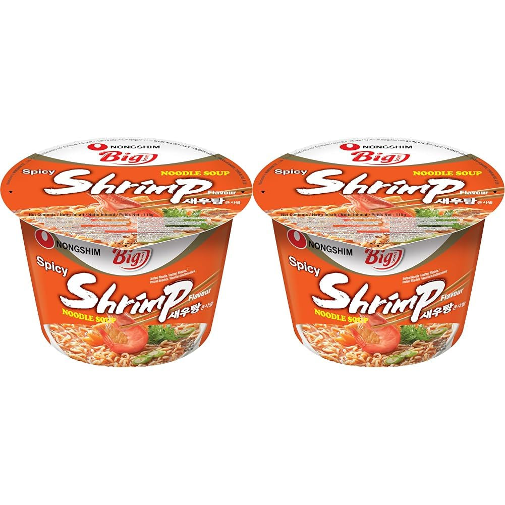 Noodles istantanei Nong Shim con gamberetti, ciotola grande - Zuppa di ramen coreana - Preparazione rapida - 115 g (1 confezione)