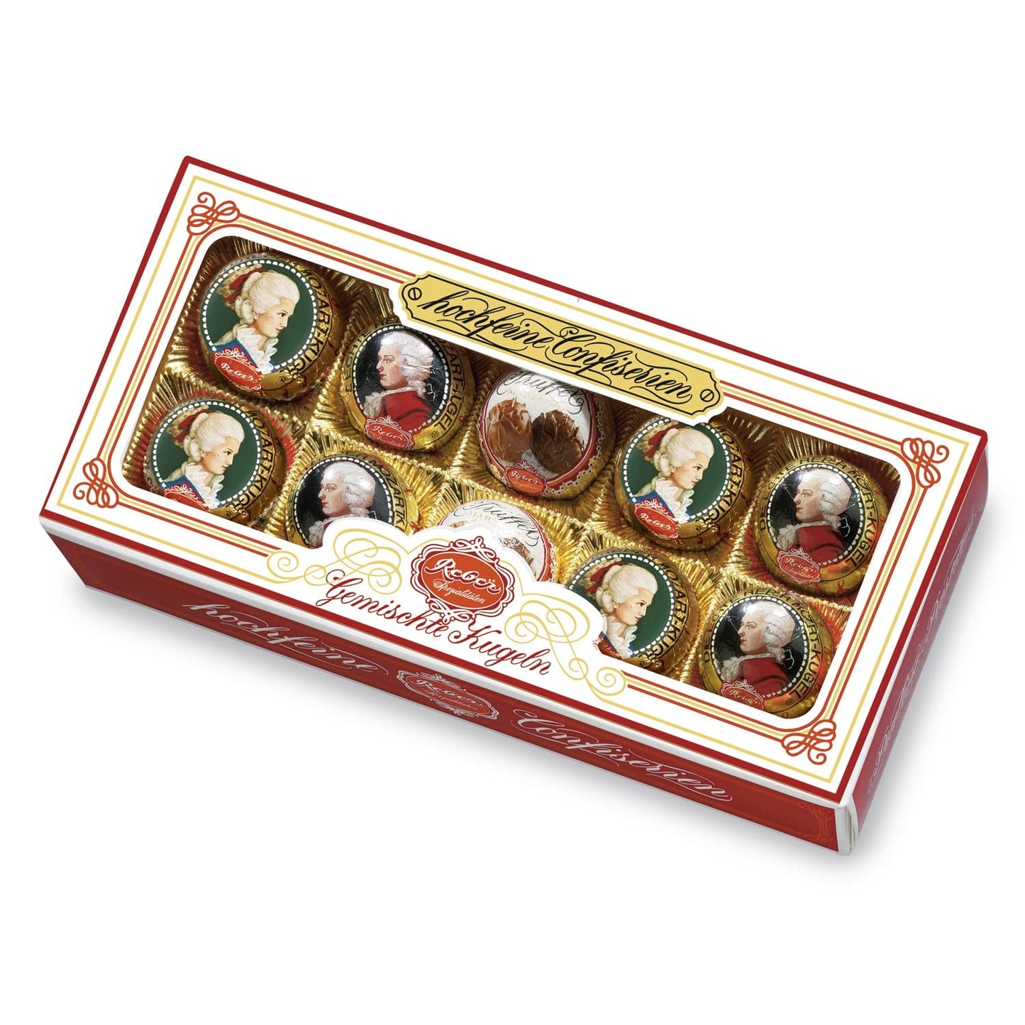Reber Mozart palline al cioccolato fondente, confezione da 6 con marzapane e torrone, vegan - 1 x 120 g