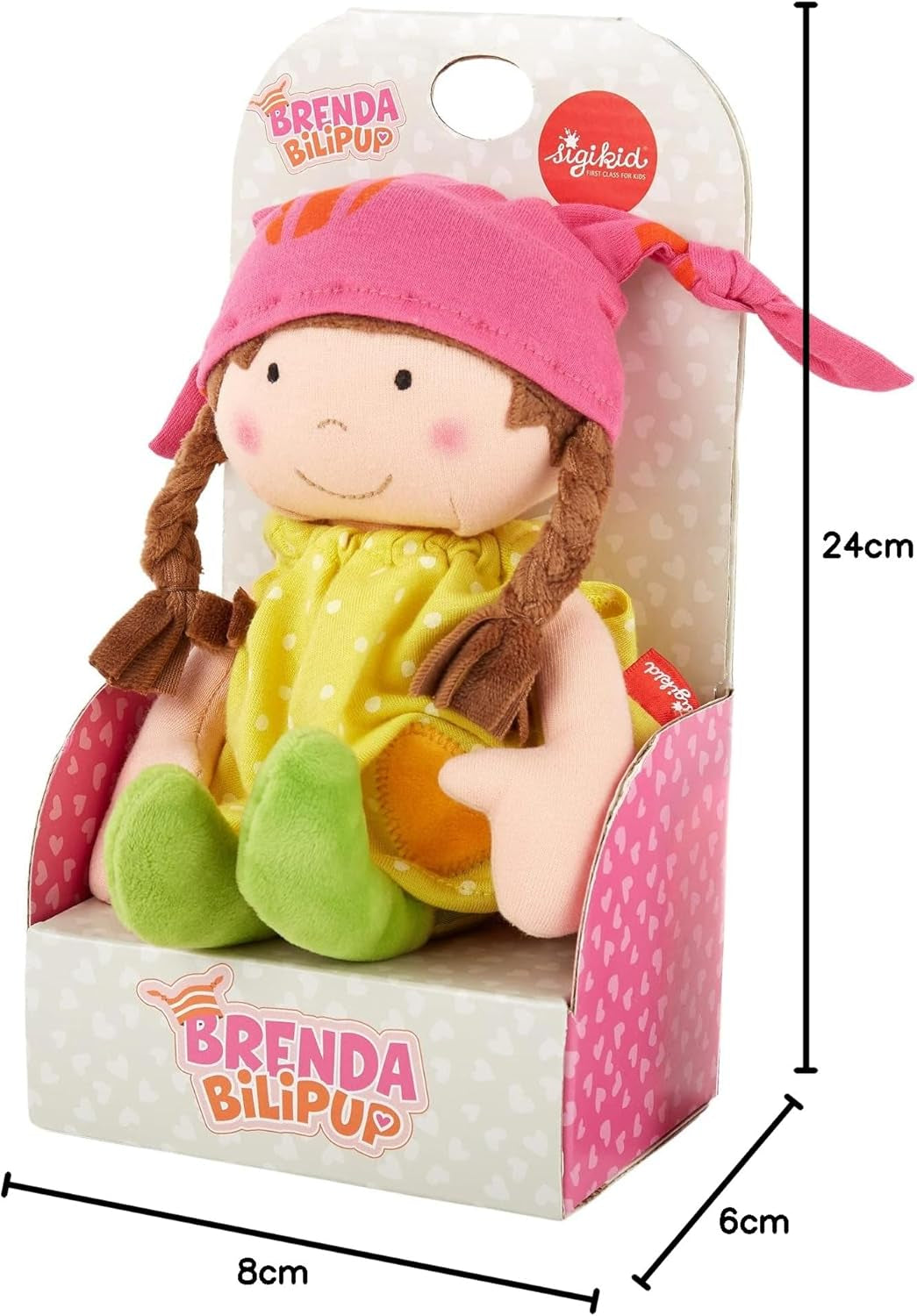 SIGIKID 39411 Piccola bambola morbida per bambina, giocattolo per bambini, consigliata dai 6 mesi, giallo