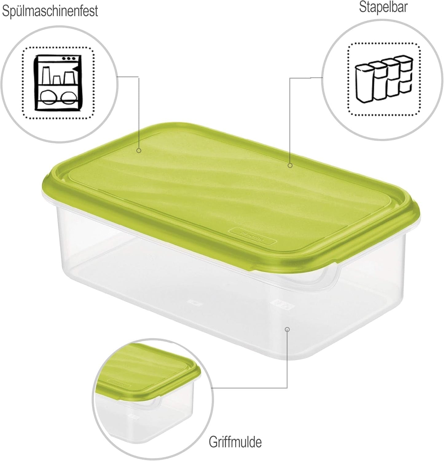 Rotho Rondo barattolo per alimenti 1,5 l con coperchio, plastica senza BPA (PP), trasparente/verde, 1,5 l (24,0 x 16,0 x 7,5 cm) Scatole per alimenti Naty Shop