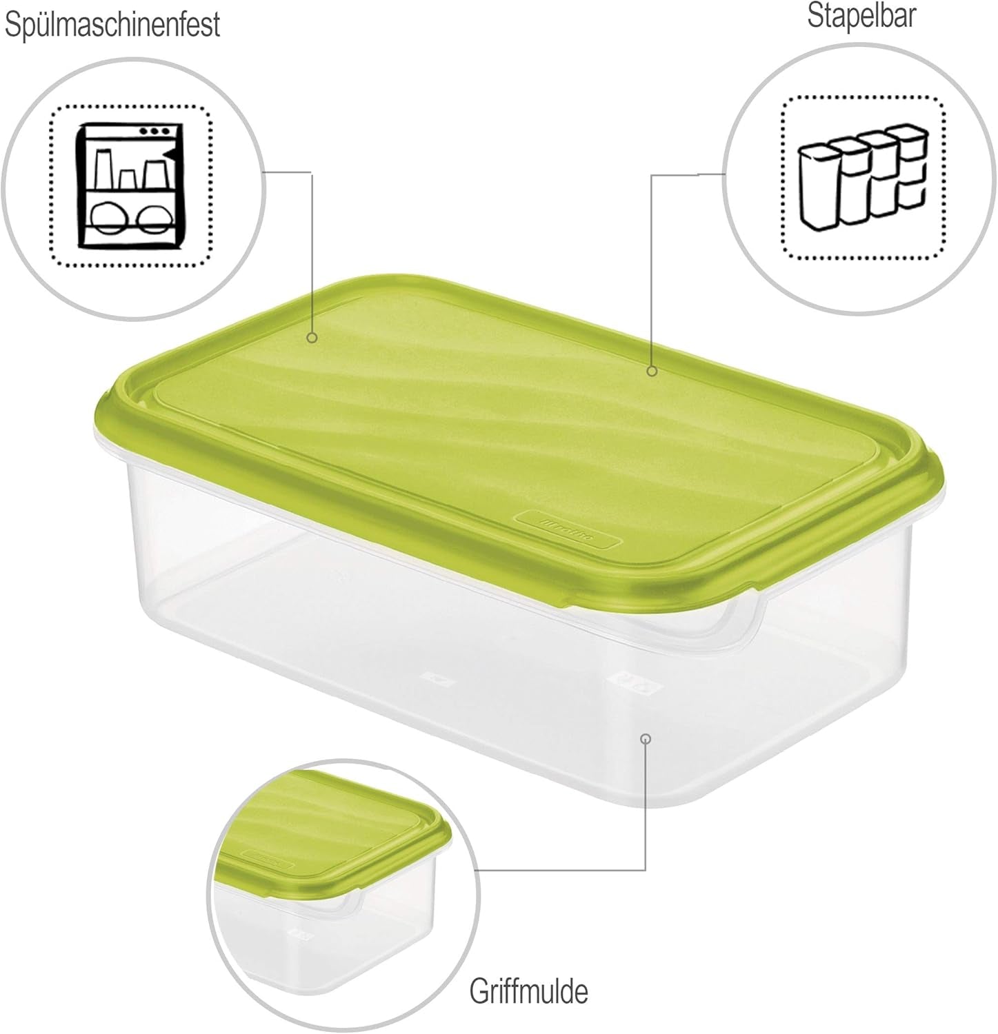 Rotho Rondo barattolo per alimenti 1,5 l con coperchio, plastica senza BPA (PP), trasparente/verde, 1,5 l (24,0 x 16,0 x 7,5 cm) Scatole per alimenti Naty Shop