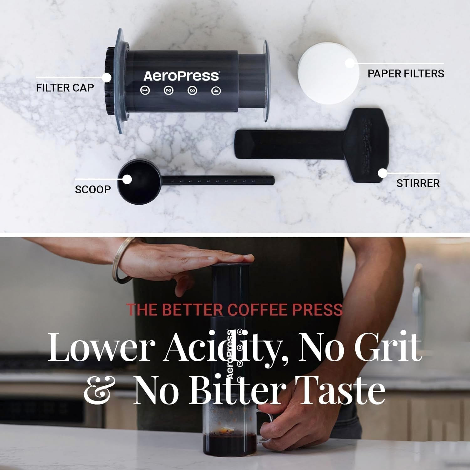 AeroPress Macchina per caffè ed espresso Originale, Caffettiera Portatile Livello Barista con Camera, Stantuffo e Filtri, Macchina per Caffè Rapido ed Espresso