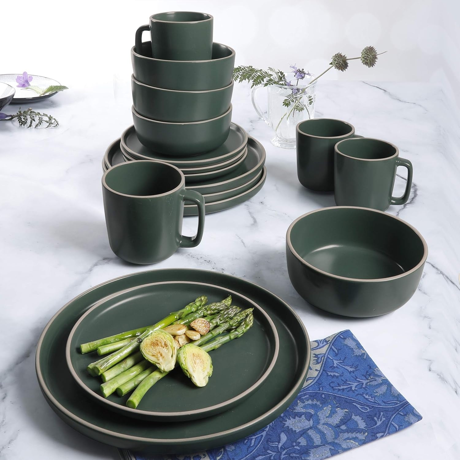 Zuma Set Posate Rotonde 16 Pezzi, Piatti, Ciotole, Tazze, Set Posate, Servizio per Quattro (16 Pezzi), Verde