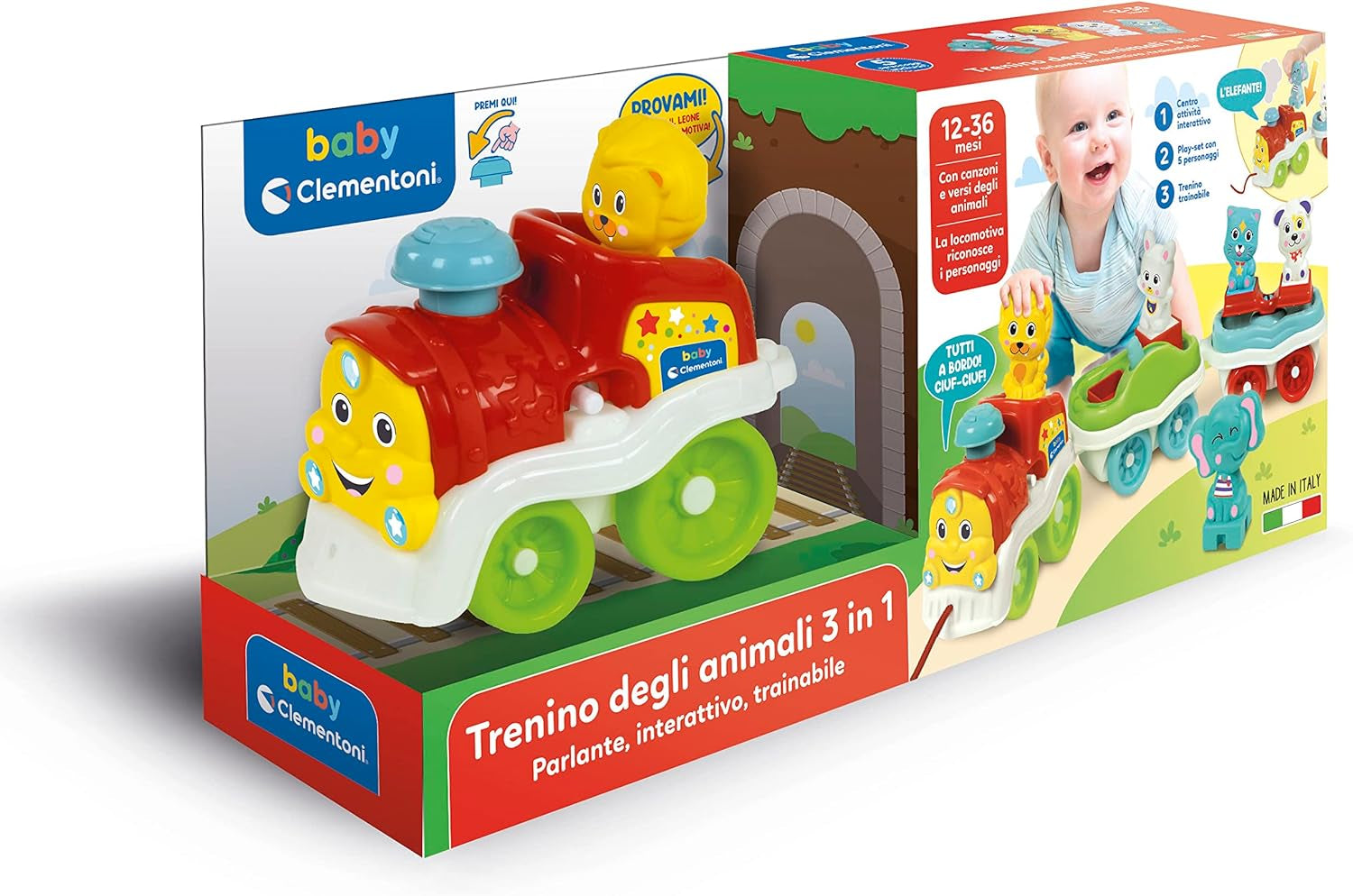 Clementoni Animali-3 Trenino Elettrico Parlante Interattivo Espandibile per Bimbo da 1 Anno (Versione Italiana) Made in Italy Multicolor 17740 Jucarii Bebe Naty Shop