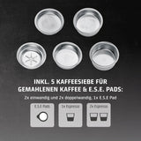CASO EspressoGourmet Crema - Macchina per caffè espresso portafiltro con montalatte, espresso, cappuccino, portafiltro in acciaio inossidabile, pompa ULKA 20 bar, macchina da caffè, caffè macinato, capsule ESE