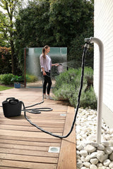 GF SRL, Aquapop Grey Limited Edition con tubo tessile autoestensibile da 25m Made in Italy, sacchetto in plastica morbida, ugelli e raccordi Lancia 8 per irrigazione giardino, grigio scuro