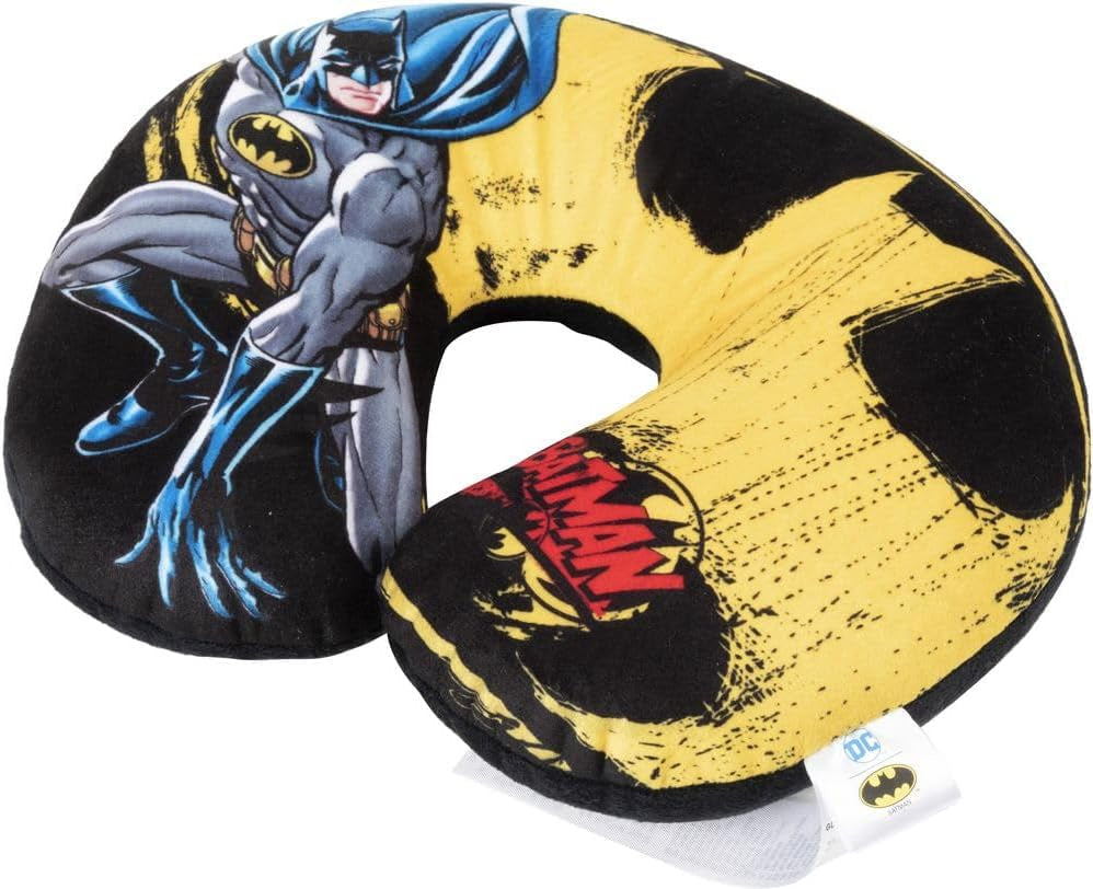 DC Comics Morbido Batman Cuscino da viaggio per auto per la sicurezza dei bambini Comfort Supereroe Bat Man, Cuscino da viaggio Auto, Azzurro, Taglia unica Cuscini da viaggio Naty Shop