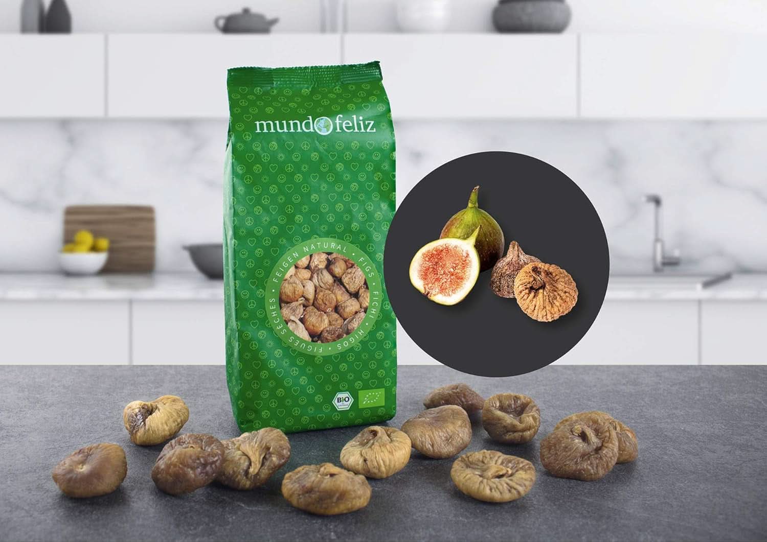 Mundo Feliz Fichi secchi da agricoltura biologica, 2 x 500 grammi Naty Shop prodotti disidratati