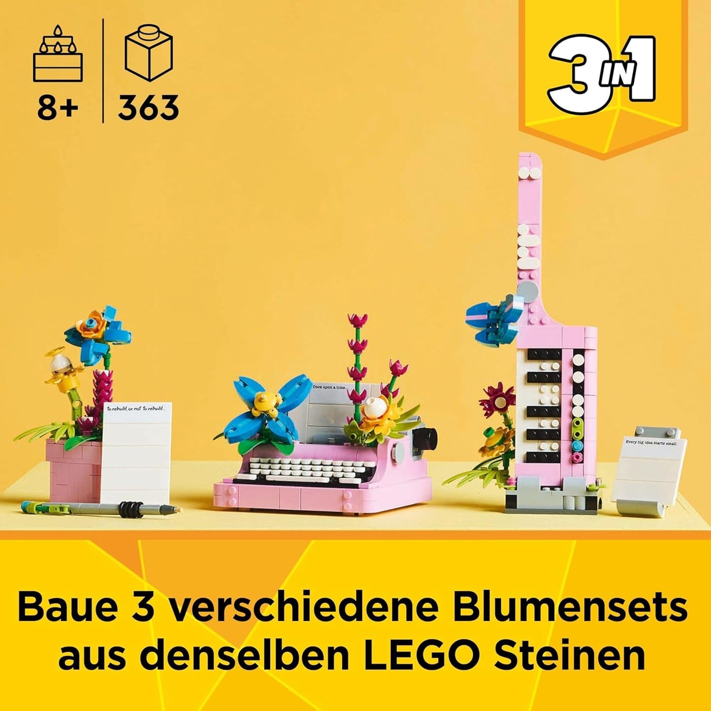 Macchina da scrivere LEGO Creator 3In1 con fiori - giocattolo trasformabile in modello Keytar o in vaso da fiori con quaderno e penna - set di costruzione - regalo per ragazze e ragazzi a partire da 8 anni 31169 Set di costruzione Besuche den LEGO-Store