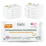 Salviette per neonati Naty | 100% privo di erbe e profumi per pelli sensibili | Salviette compostabili senza plastica e certificate con acqua purificata al 98% | 672 salviette (12 confezioni)