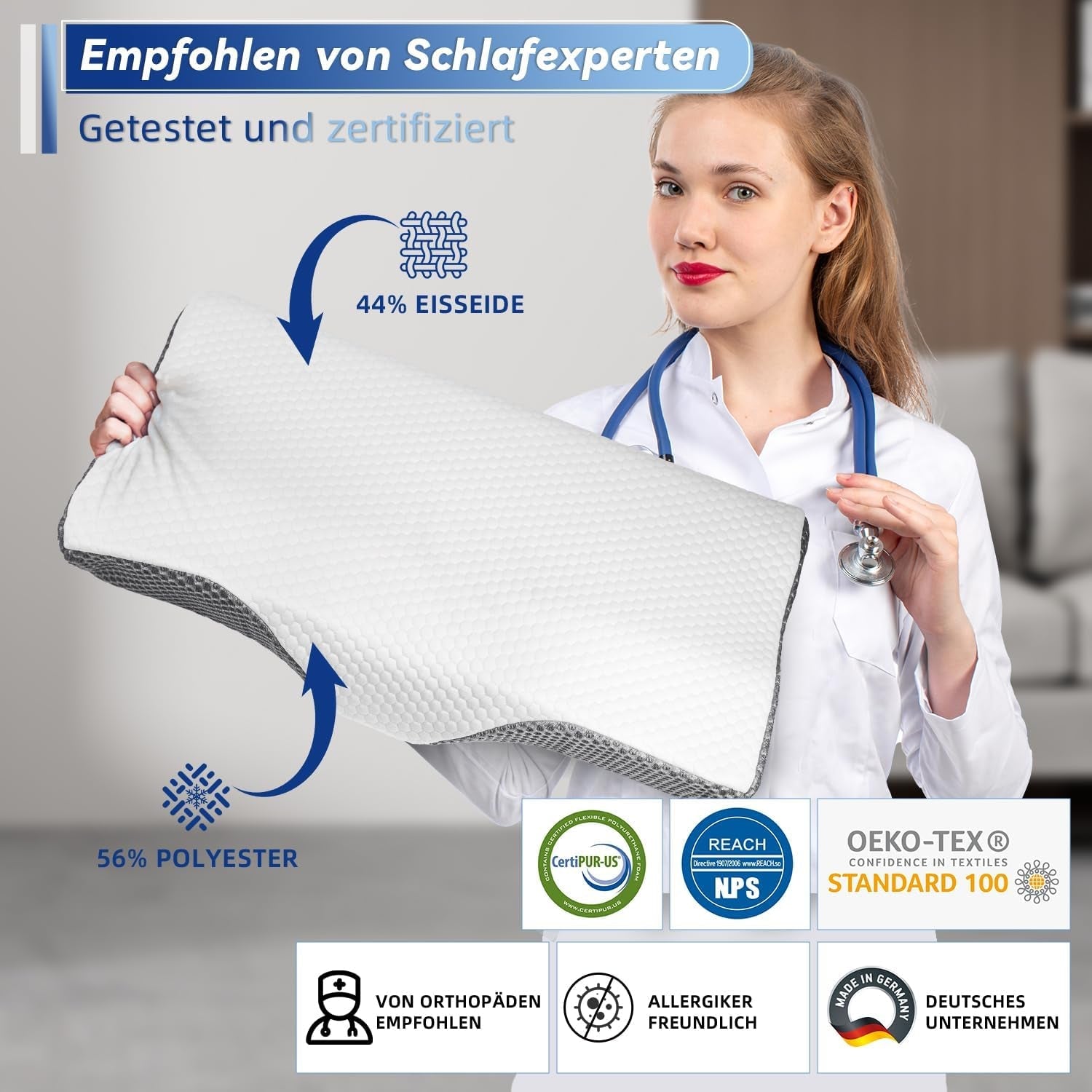 Cuscino per dolore al collo, cuscino ergonomico ortopedico per il collo, cuscino in memory foam addominale laterale posteriore, cuscino antirussamento per uomini e donne (62 * 34,5 * 12/8 CM) Cuscini ortopedici cervicali Naty Shop