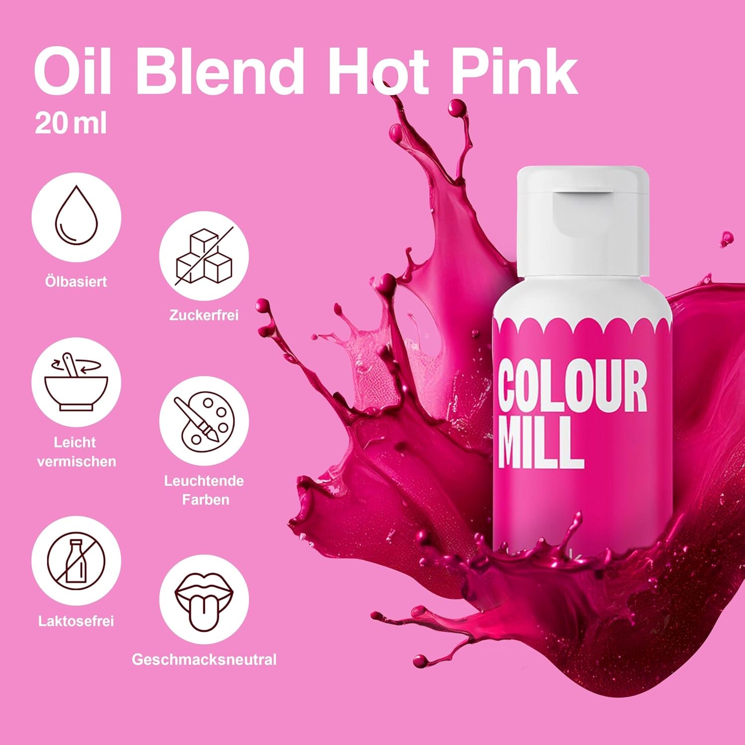 Set coloranti alimentari liquidi Color Mill - 5 x 20 ml a base di olio (nero, rosa shocking, viola, rosso e blu) - Resistente ai raggi UV - Perfetto per cuocere al forno e come guarnizione per torte, muffin e decorazioni per torte