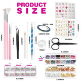 FANDAMEI 54 Blätter Wassertransfer Nagelsticker & Nail Art Pinsel Set, Penne a pois, Blattgold Für Nagelkunst, Streifenband, Strasssteine, Werkzeug und Dekorationen Set Für Nagelkunst Maniküre Set