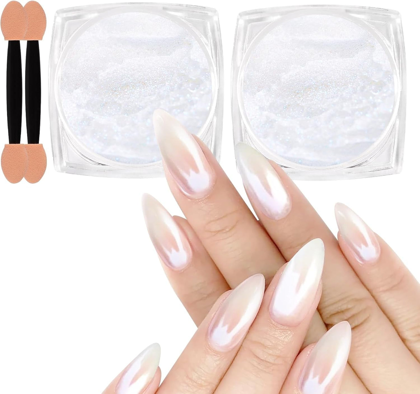 White Pearl Chrom Nagel Pulver, Irisierendes Aurora Pulver Metallic Spiegel Effekt Glitter Pulver Pearlescent Eis Transparent Meerjungfrau Pigment Perle Glitter Staub für Nail Art Dekoration