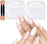 White Pearl Chrom Nagel Pulver, Irisierendes Aurora Pulver Metallic Spiegel Effekt Glitter Pulver Pearlescent Eis Transparent Meerjungfrau Pigment Perle Glitter Staub für Nail Art Dekoration