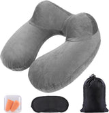 Aiqinu Cuscino Gonfiabile per il Collo da Viaggio, Cuscino Gonfiabile Compatto per Collo Rapido con Fodera per Cuscino Lavabile per Viaggi in Auto, Aereo, Treno, Ufficio, Cuscini da Viaggio per Famiglia Naty Shop Grigio