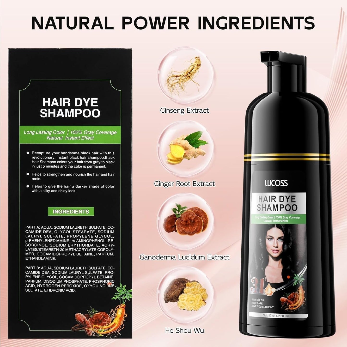 Shampoo istantaneo per capelli neri, Shampoo per tinture naturali per capelli, Copertura grigia al 100% - Facile e veloce, Colore semipermanente per capelli neri, Shampoo per tinture per capelli per uomini e donne Tinture per capelli Naty Shop