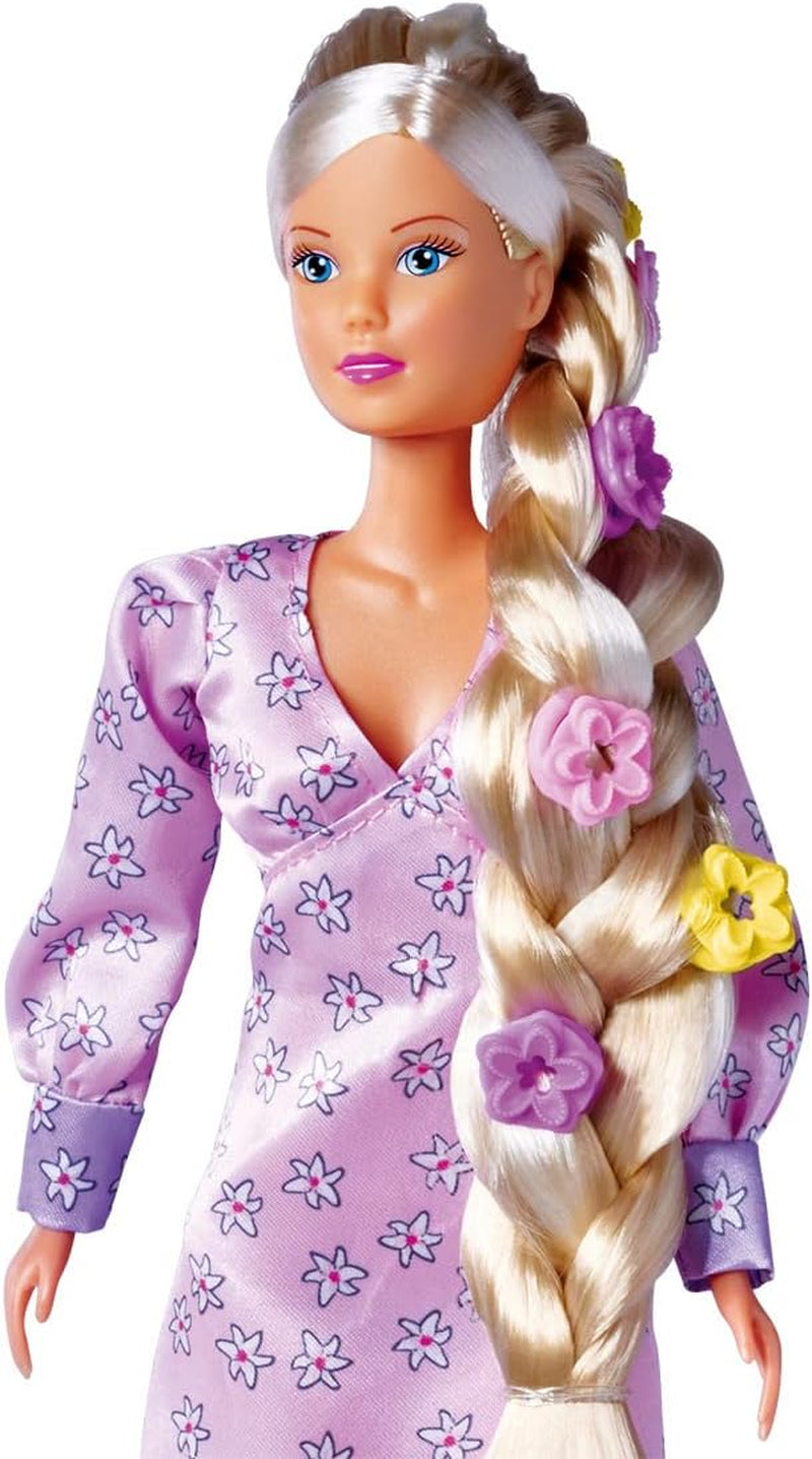 Simba 105733640 - Steffi Love Flower Hair, bambola con capelli extra lunghi, include 6 clip, accessorio treccia e pettine, 29 cm, dai 3 anni in su