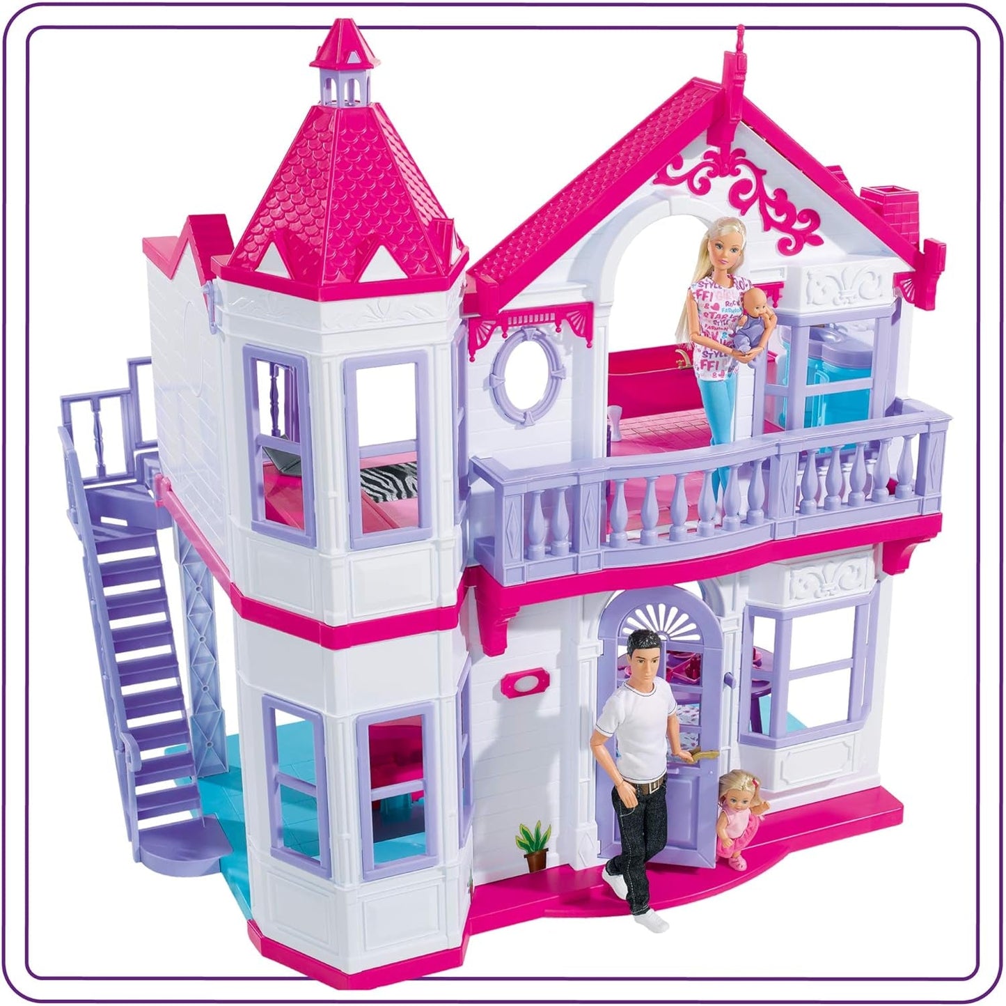 Simba 104661996 - Steffi Love Dreamhouse, grande casetta da gioco, 4 stanze, SENZA BURATTINI, altezza 84 cm, due livelli, campanello funzionale, casa delle bambole pieghevole Naty Shop