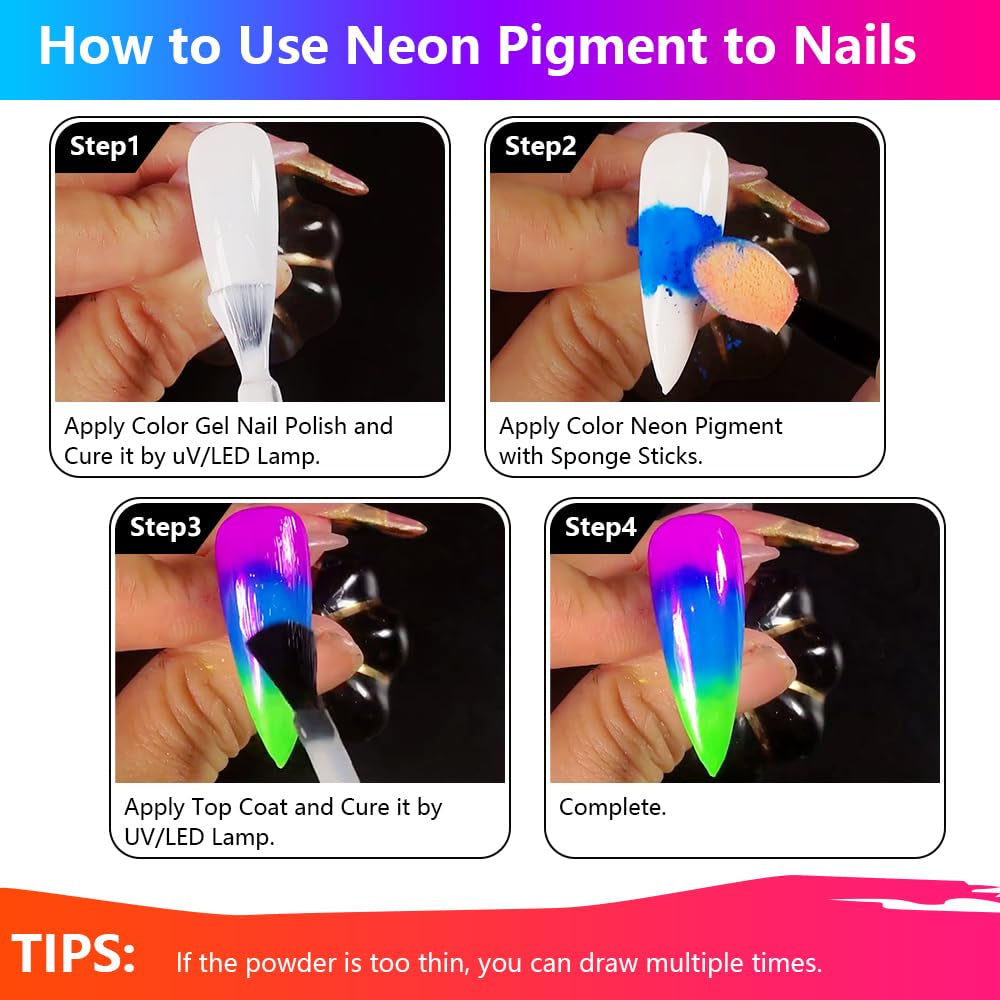 Neon Phosphor Pigment Pulver Per Nägel Lidschatten - 12 colori Neon Nagel Glitzer Augenpulver Maniküre Halloween Neon Make-Up Dekoration Nail Art Staub Pigment