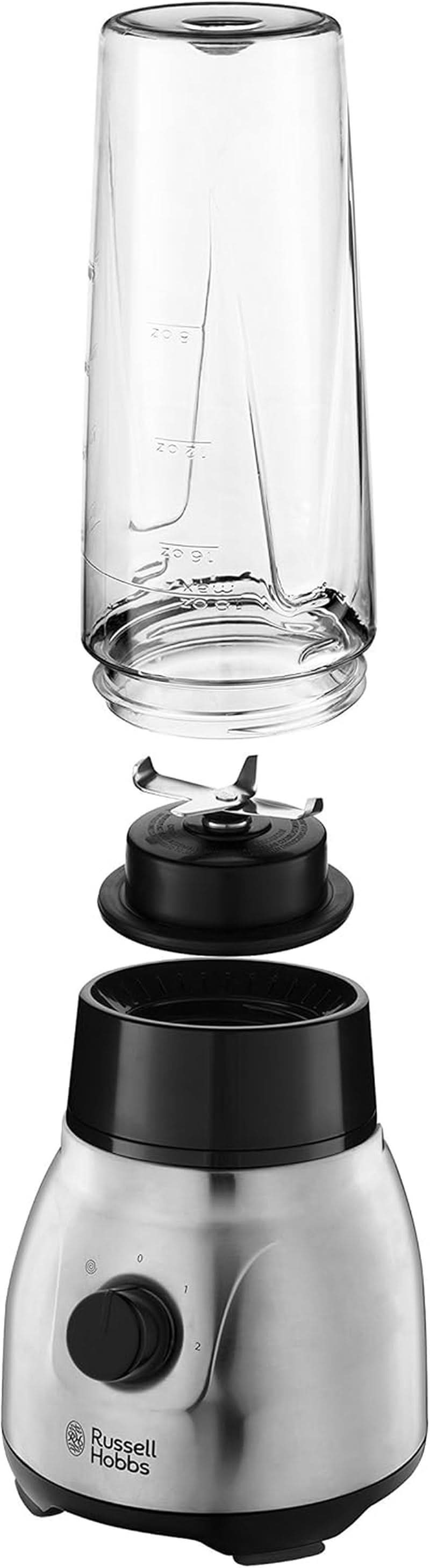 Russell Hobbs Robot da cucina 2 in 1 [mixer in vetro da 1,5 l e mini frullatore da 0,6 l -To-Go-Trinkflasche Inkl. Deckel] Spülmaschinenfest, funzione Impuls-/Ice-Crush, Becher BPA Frei, Edelstahl 23821-56 Kitchen Naty Shop