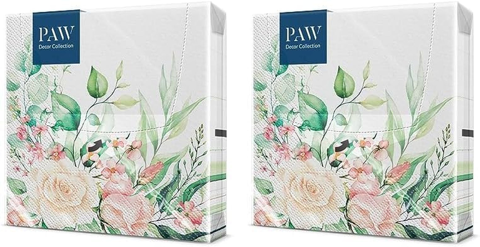 PAW - Tovaglioli 3 Veli (33 X 33 Cm) I 20 Pezzi I Perfetti per Compleanni, Feste, Matrimoni, Comunioni e Festività I Tovaglioli di Carta Colorata - Fiori, Rose I Colore: Momenti Floreali (Confezione da 2)