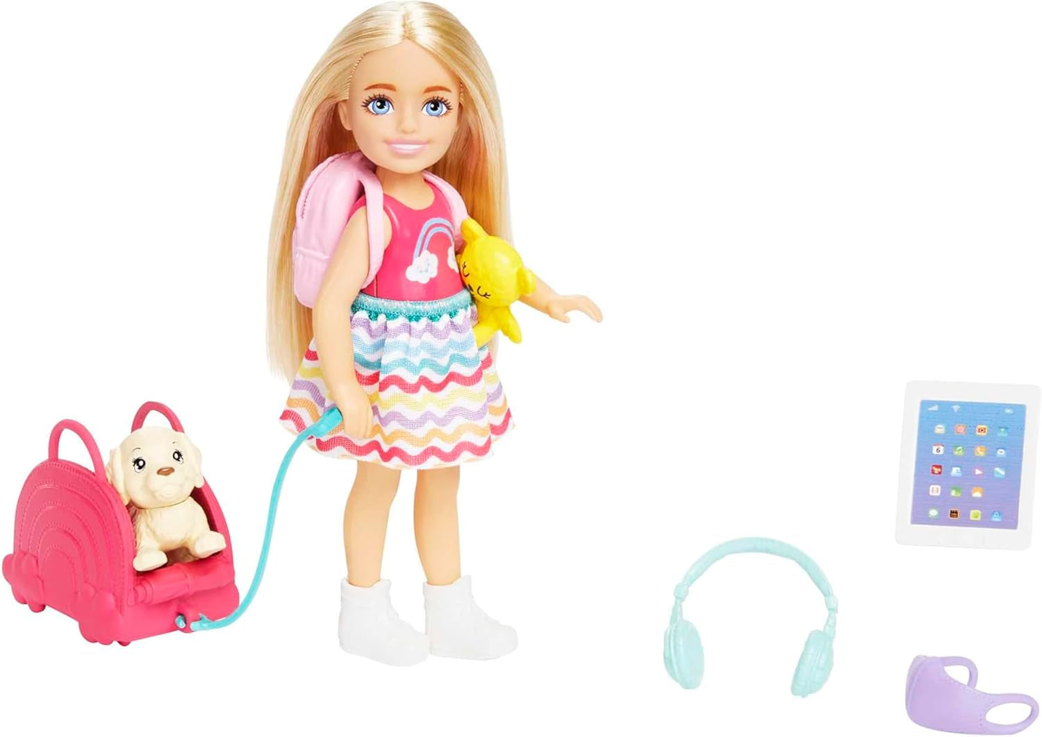 Barbie Chelsea Doll e accessori Set da viaggio per cuccioli da 6 pezzi, inclusa gabbia per cani HJY17