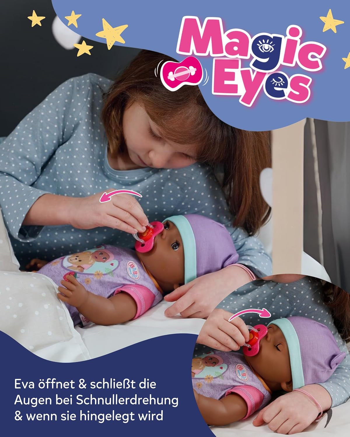 BABY Born Eva - bambola baby 43 cm - 10 funzioni inclusi accessori e materasso - Funziona completamente senza batterie - Adatto a bambini dai 3 anni in su