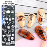 JMEOWIO Nail Stamping Stencil Halloween 6 pezzi Nagelstempel Stencil Nail Art Dekoration Nageldesign Zubehör Böse Gruselige Kürbis-Geisterhexe