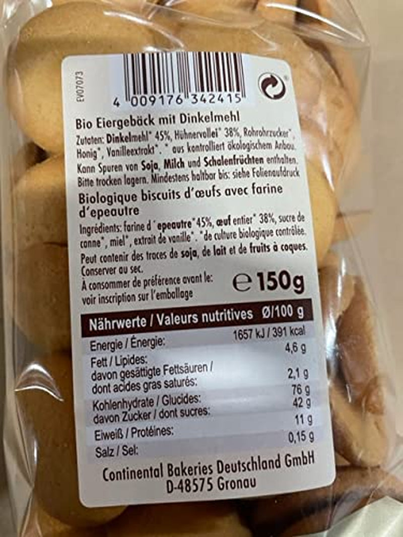 Biscotti all'uovo di farro bio, 38% biscotti all'uovo bio, 150g