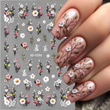 Adesivi per unghie con fiori di prugna, Adesivi per unghie con fiori bianchi e rosa, Adesivi per unghie con fiori in rilievo, Adesivi per unghie con fiori primaverili ed estivi, Disegni per unghie, Accessori per unghie, Nail Art