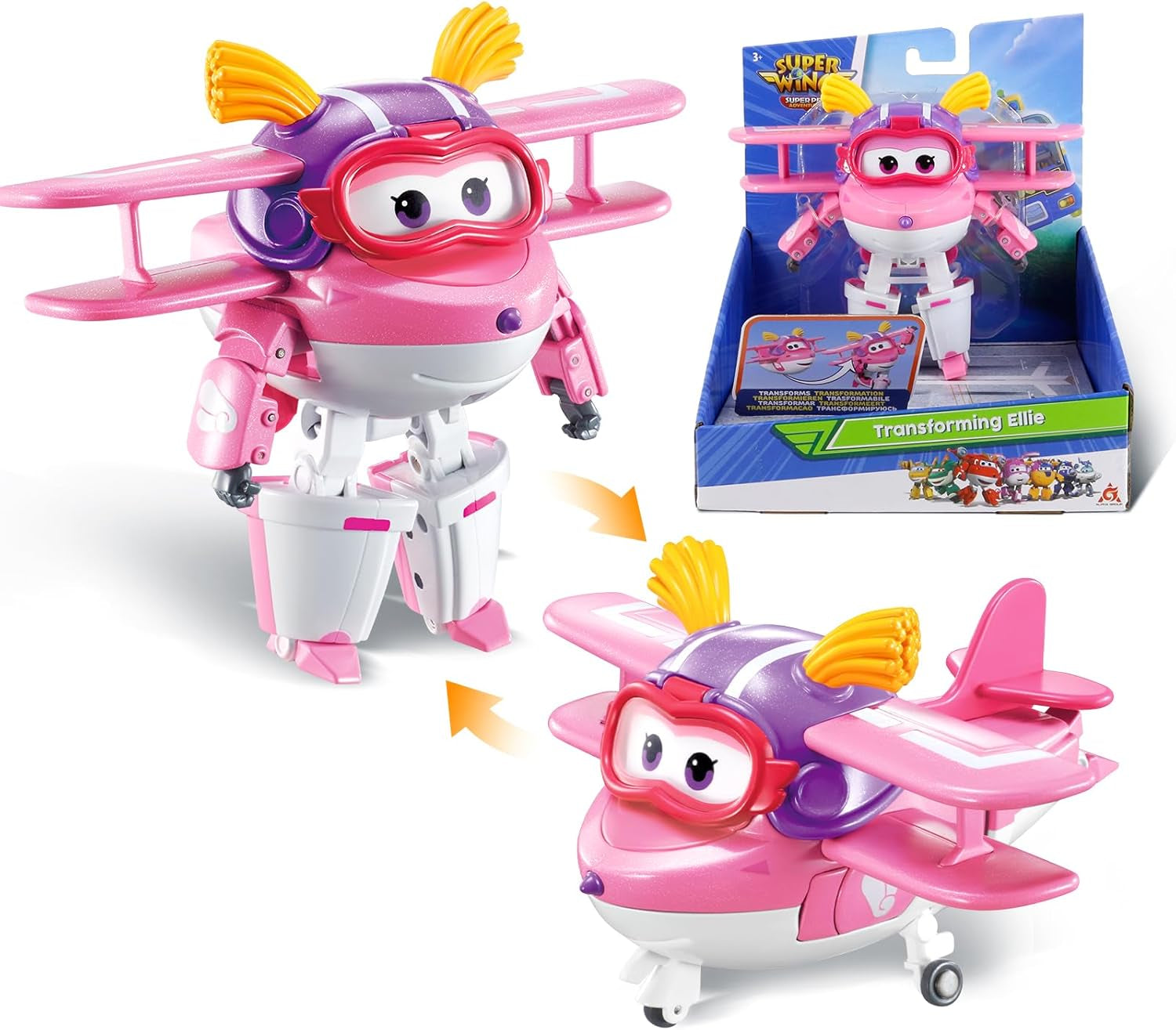 Super Wings Personaggi trasformanti da 5" Confezione da 2 Jett sovralimentato trasformante + Tino Giocattolo trasformatore per ragazzi e ragazze dai 3 anni in su Action Figure rosse Naty Shop Ellie