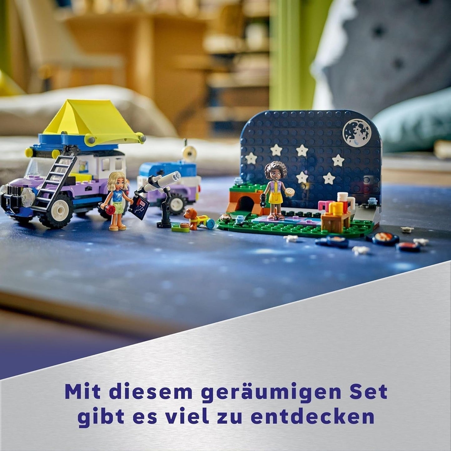 LEGO Friends Set veicolo da campeggio Stargazer con veicolo terrestre e telescopio giocattolo, regalo per ragazze e ragazzi a partire da 7 anni, include i personaggi di gioco Nova, Aliya e un cane 42603 Set di costruzione Besuche den LEGO-Store