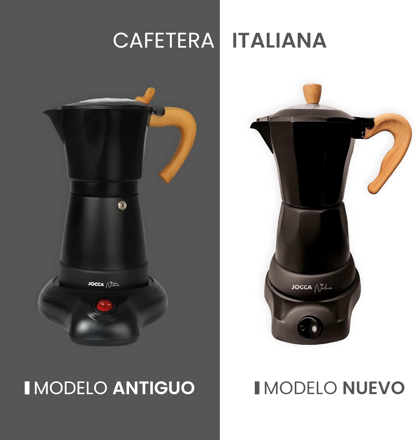 Caffettiera elettrica italiana Jocca Caffettiera manuale portatile da 6 tazze in alluminio con manico in legno stile moka nera