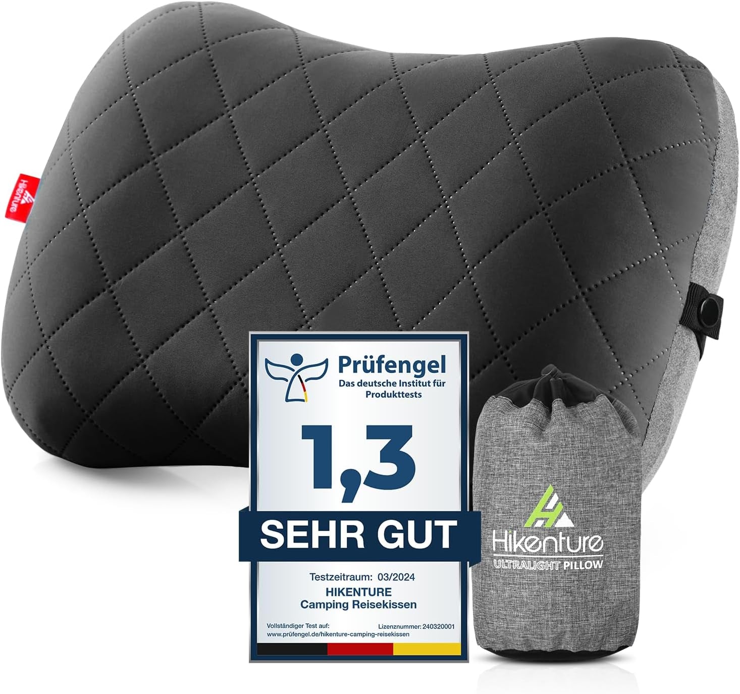 HIKENTURE Cuscino gonfiabile da campeggio/viaggio con fodera rimovibile, cuscino ergonomico, comodo cuscino per il collo da viaggio/outdoor, cuscino gonfiabile per il collo da viaggio (verde)... Cuscini ortopedici cervicali Naty Shop Nero