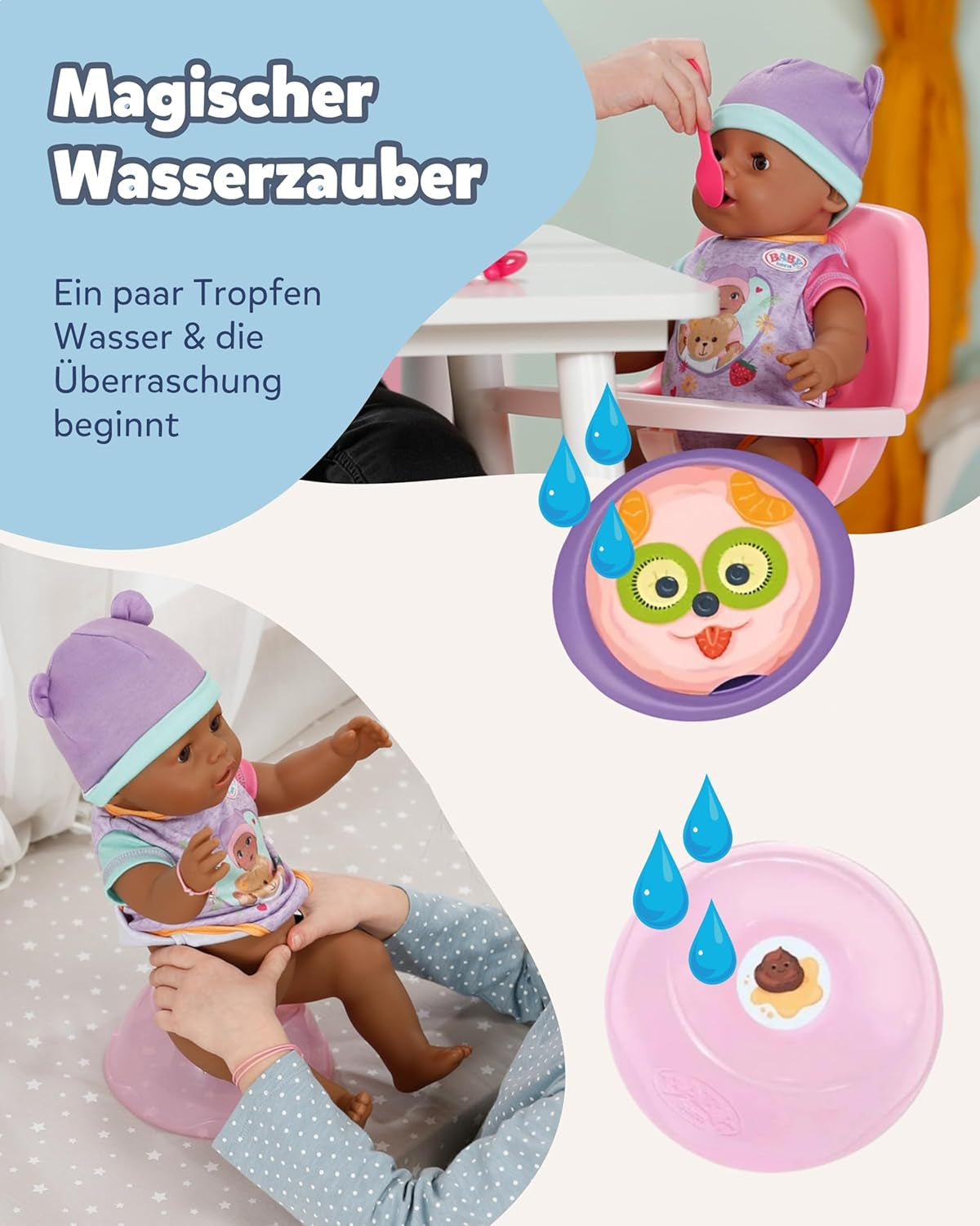 BABY Born Eva - bambola baby 43 cm - 10 funzioni inclusi accessori e materasso - Funziona completamente senza batterie - Adatto a bambini dai 3 anni in su