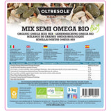 Organic Omega Seed Mix 3 kg (miscela di semi di zucca, girasole e lino), una miscela di 3 semi oleosi interi crudi, ricchi di proteine, fibre e acidi grassi omega-3
