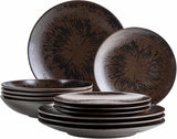MÄSER Servizio da tavola per 4 persone in bronzo metallizzato, 12 pezzi, con smalto elegante e lucido, set di piatti piani con piatto piano, piatto piano e piatto da dessert in ceramica di alta qualità, gres, marrone
