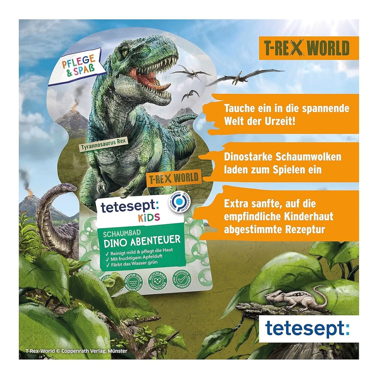 Tetesept Kids Dino - additivo da bagno per bambini, schiuma, colora il verde acqua, 40 ml Naty Shop
