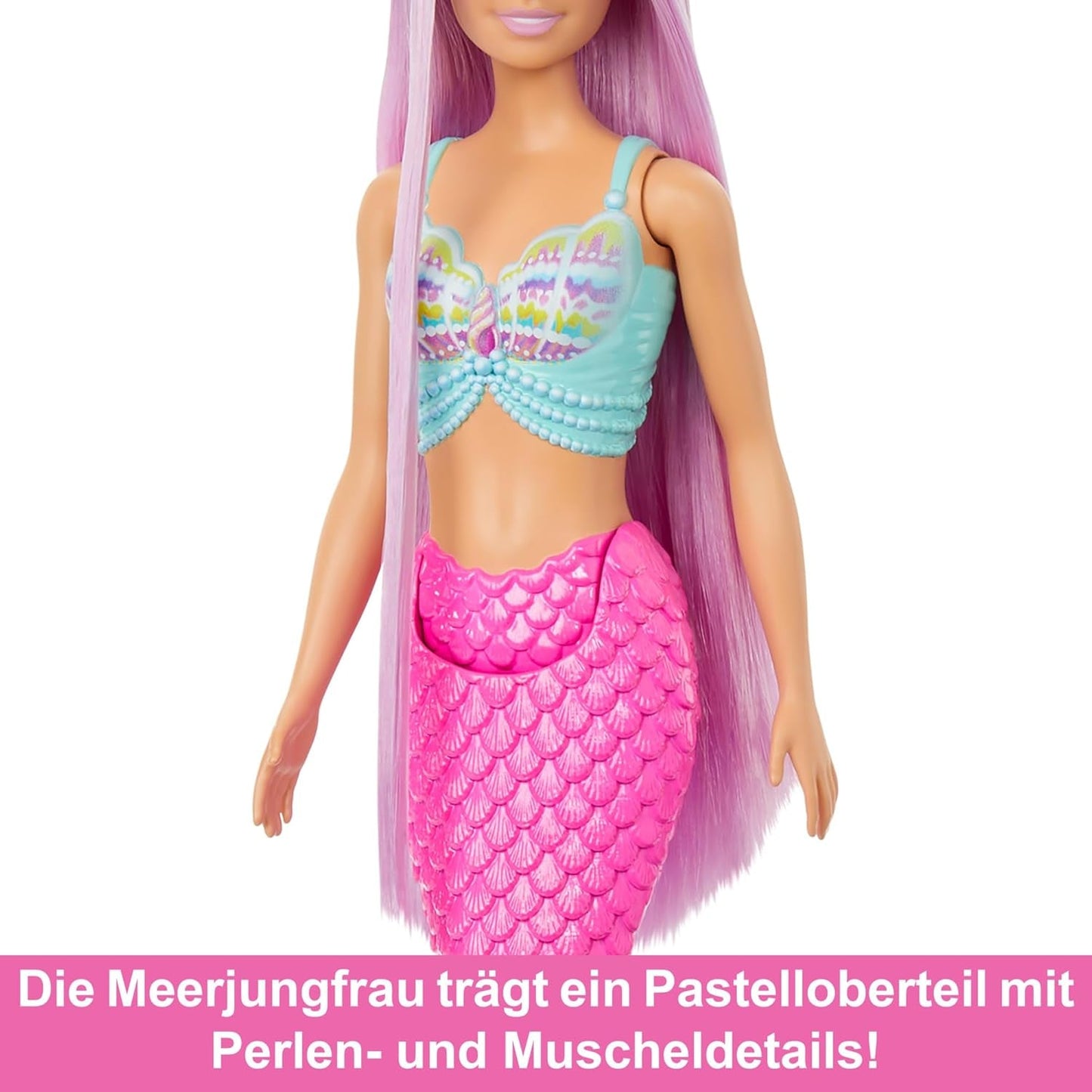 Bambola Barbie Sirena - con lunghi capelli rosa e accessori per lo styling personalizzati, tra cui spazzola, graziosa punta smerlata e pinna caudale rosa, dai 3 anni in su, HRR00