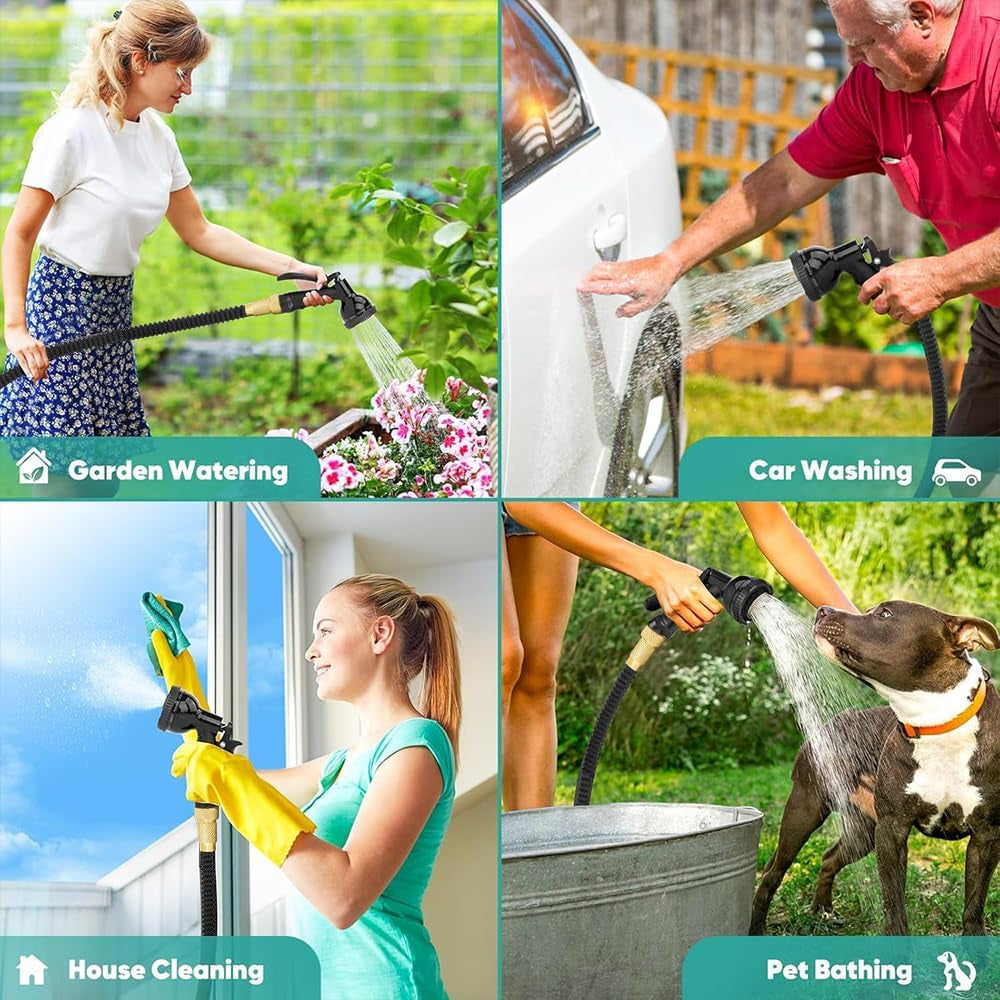 Tubo da Giardino Flessibile Estensibile da 15 m, Tubo Flessibile dell'Acqua con 8 Funzioni di Spruzzo, Tubo da Giardino Flessibile da 1/2 Pollice a 3/4 Pollice, per Irrigazione del Giardino, Lavaggio Auto, Lavaggio e Irrigazione