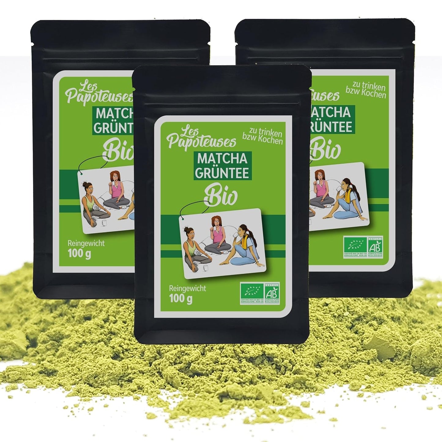 | Matcha biologico in polvere 100 g | Grado cerimoniale in polvere di tè verde Matcha | 100% naturale e di prima qualità | Tè disintossicante | Compatibile con set Matcha, stelo, ciotola e bicchiere.