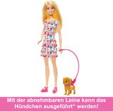 Barbie Dog Duo Doll e accessori, inclusi cane piccolo e cane grande con sedia a rotelle, guinzaglio, ciotola per cibo, cuccia e ossi per dolcetti, dai 3 anni in su, HTK37 Bambole Naty Shop
