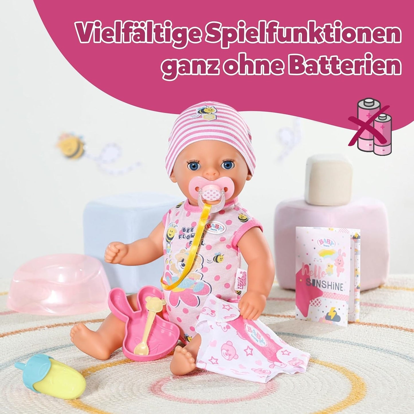 BABY Born Lena (Ragazza) - bambola 36 cm - 7 funzioni, compresi accessori e materasso - Funziona completamente senza batterie - Adatto a bambini piccoli a partire da 1 anno